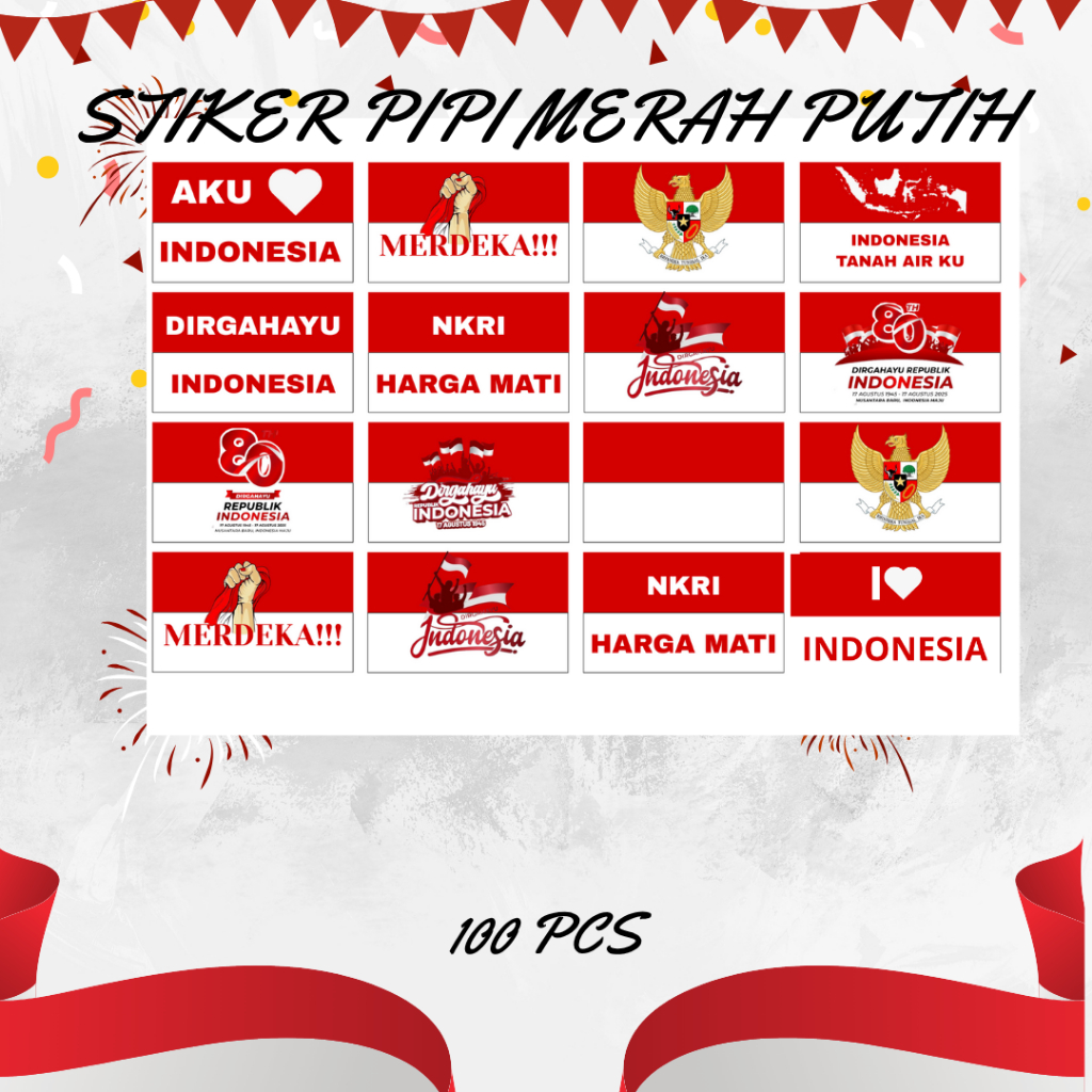 

Stiker Pipi Merah Putih 100 Pcs / Sticker Bendera Pipi / Stiker Tempel Pipi / Ukuran Dewasa dan Anak