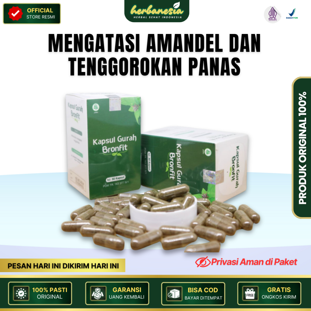Kapsul Gurah Bronfit Herbal – Obat Amandel & Panas Tenggorokan Alami Original BPOM