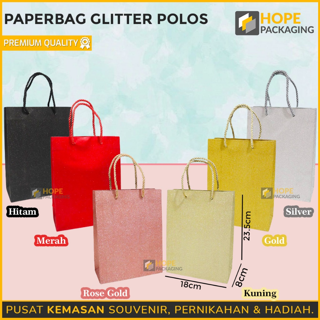 

Paper Bag Glitter / Tas Kado Kertas / Papper Bag Glitter Polos Size : 23.5x8x18cm