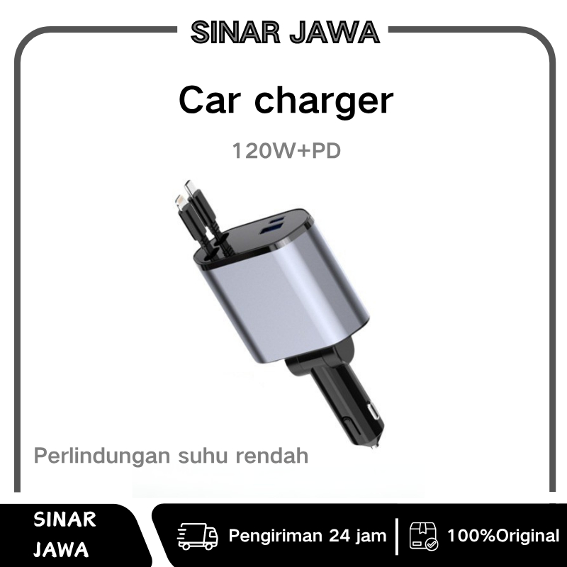 bq_Car Charger Mobil 4 Port PD 120W USB C Lightning QC3.0 Fast Charging untuk HP dan Perangkat Digit
