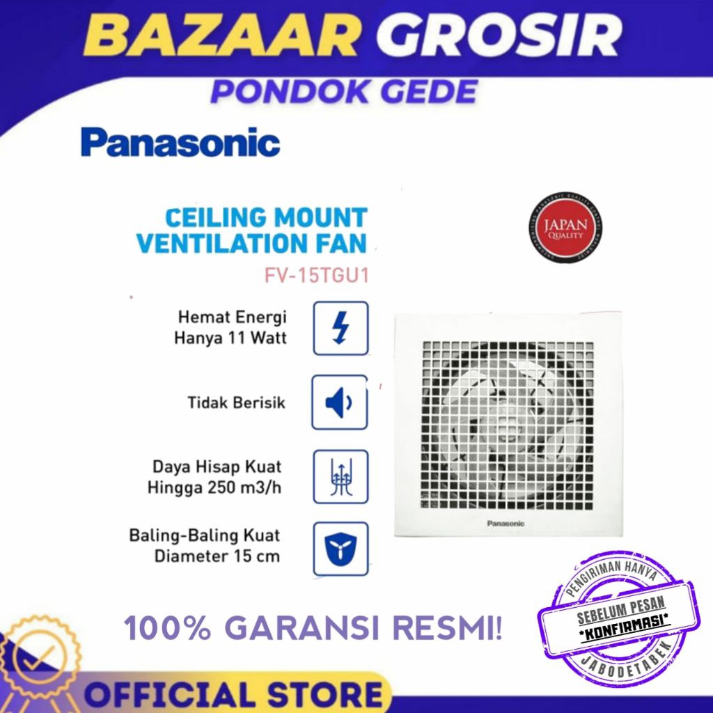 PANASONIC EXHAUST HEXOS FAN PLAFON CEILING PANASONIC FV15TGU FV-15TGU5