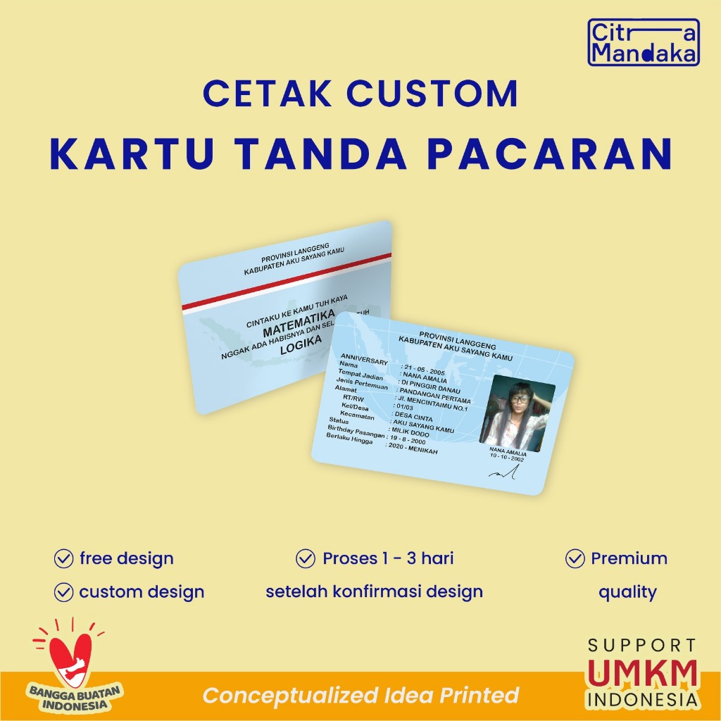 

Kartu Tanda Pacaran Custom Kartu Couple Id Card Custom Kartu Pasangan Card Couple Kartu Pacaran