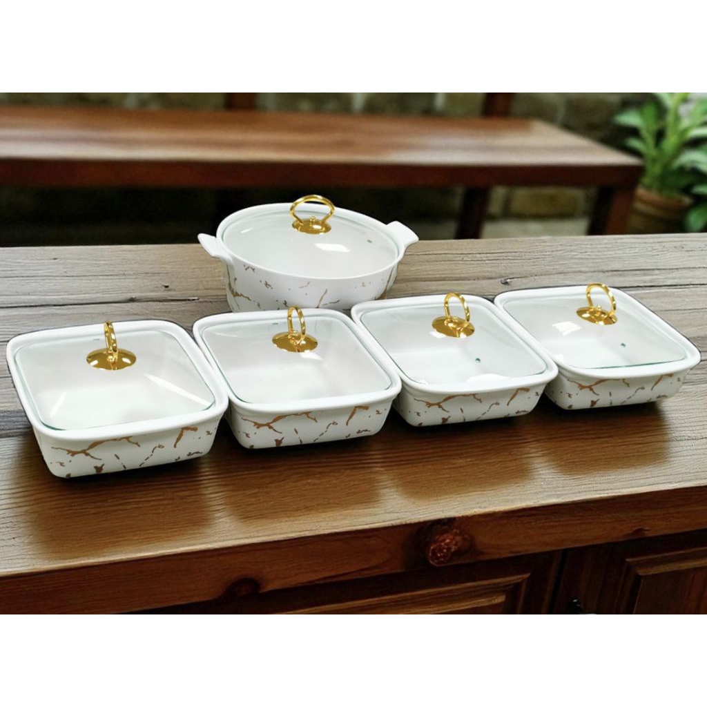 Kotak bekal Vicenza, wadah saji Prasmanan Ivana motif Marmer Putih Sm89, alat saji tempat penyimpana