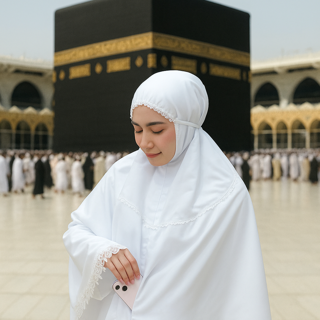 Nelula - Jilbab Bergo Umroh Dan Haji Premium Jumbo Kantong Bersaku Anti Copet Putih Dan Hitam