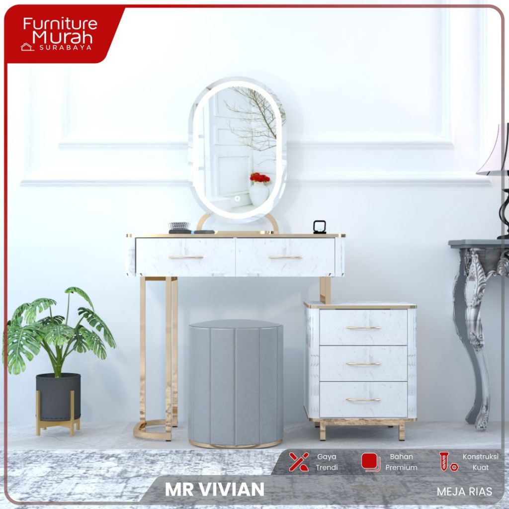 Furniture Murah Surabaya - Meja Rias Minimalis Kombinasi Besi Series Vivian Meja Rias Kabinet Rias