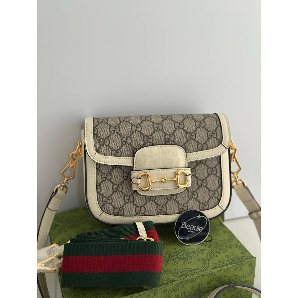 GG Horsebit 1955 Mini Bag in White Canvas