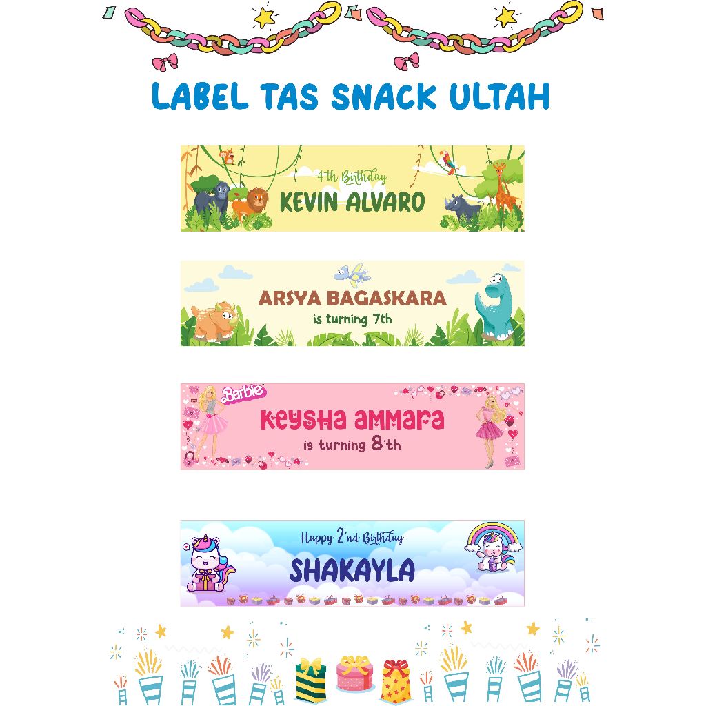 

Label Tas Snack Ultah Ulang Tahun Anak - Bisa Custom - FREE TALI
