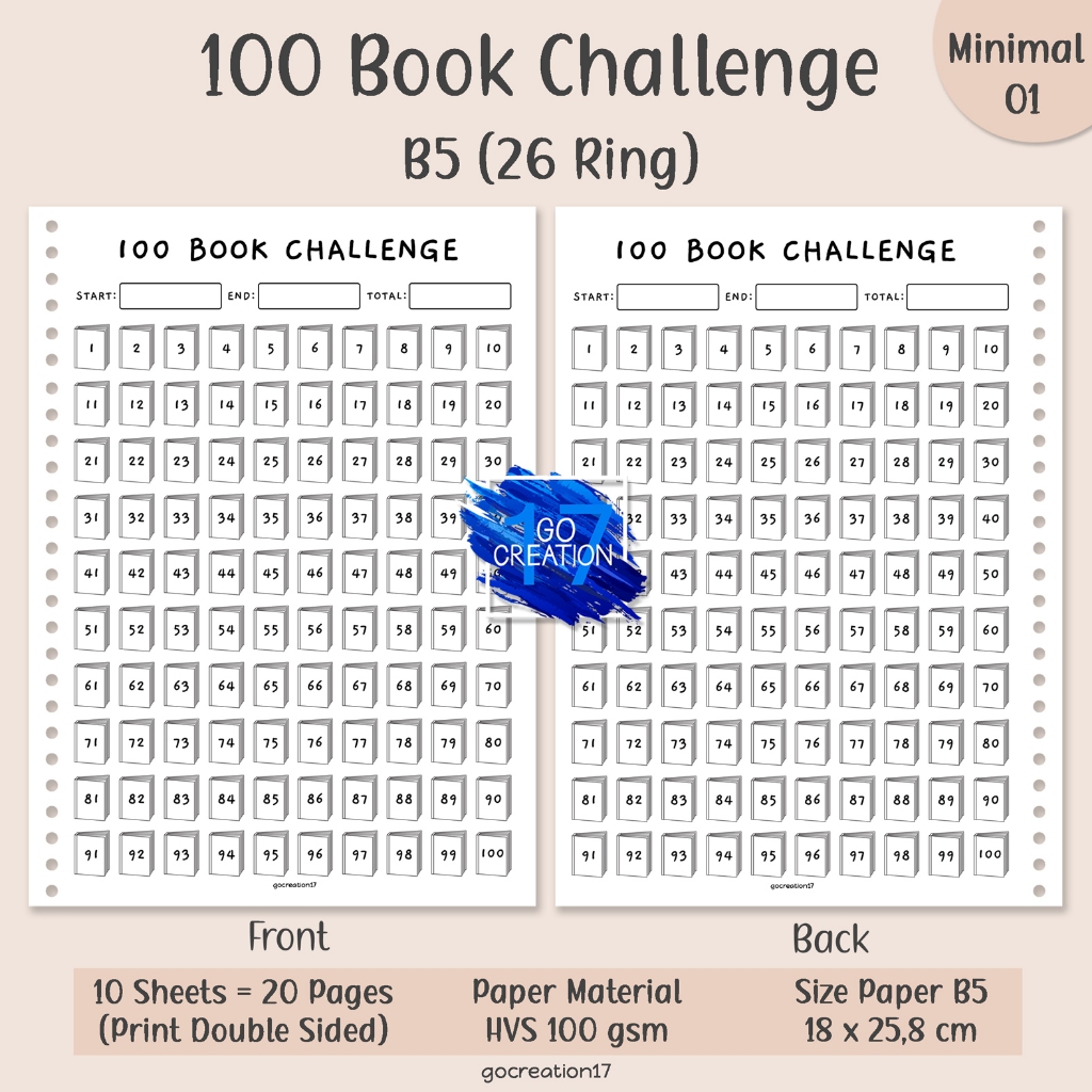 

Kertas Isi Binder Planner 100 Book Challenge Simple Minimalis B5