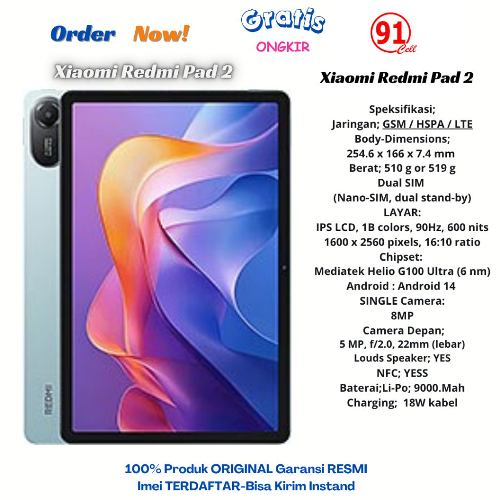 Xiaomi Redmi Pad 2 wifi/4g [Ram4/128gb] [Ram6/128gb] Garansi Resmi