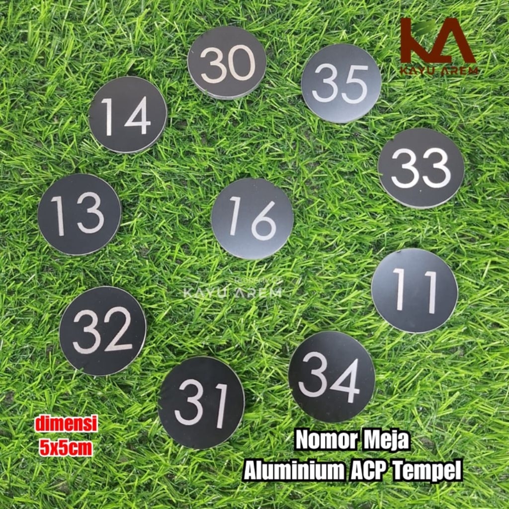 Nomor Meja ACP Aluminium model Tempel Ukuran 5cm | Nomer Meja Custom Angka Huruf