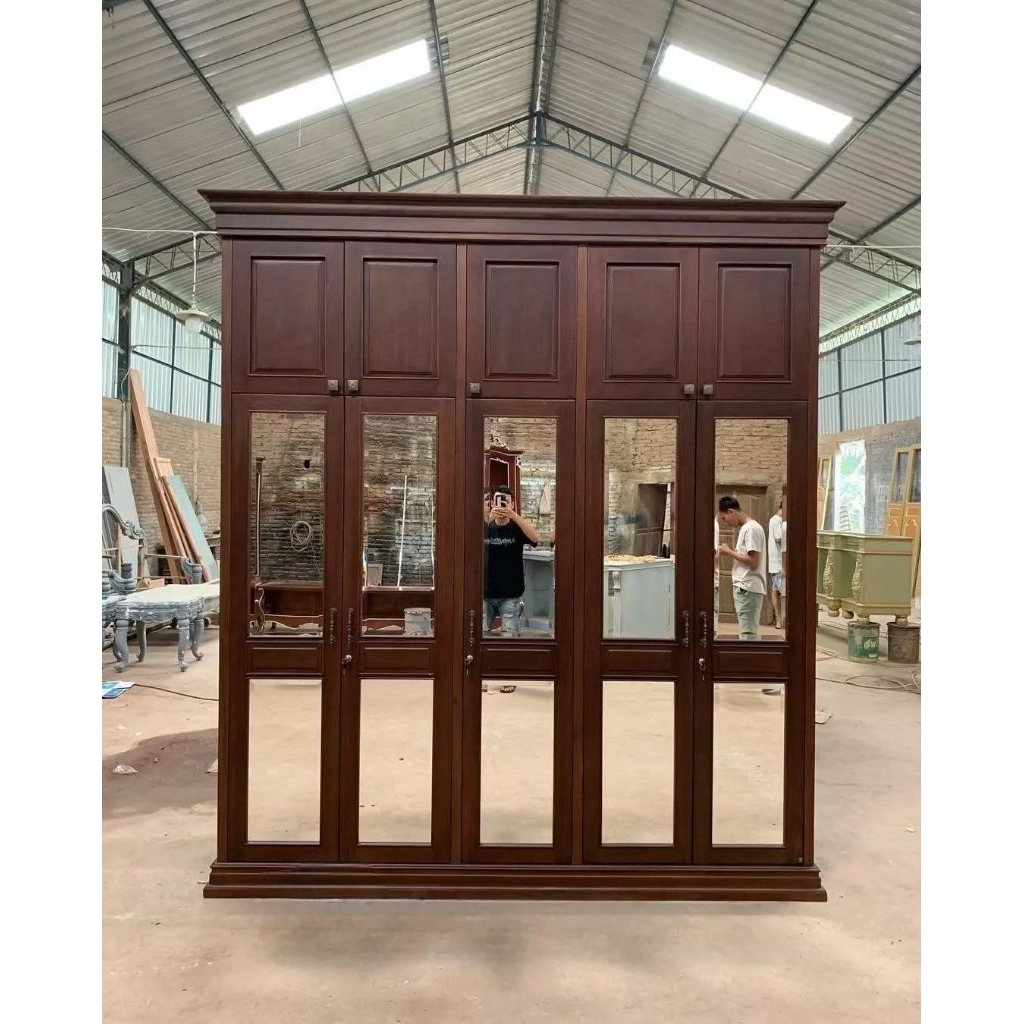 Lemari 5 Pintu Kayu Jati Lemari Pakaian Kayu Jati Minimalis 4 Pintu Sliding & Buka Tutup – Model Ele