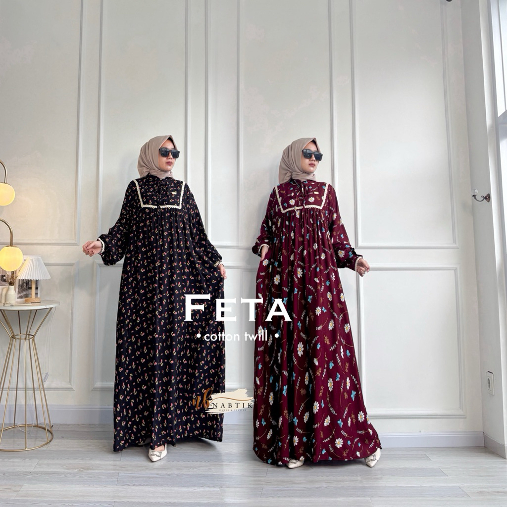 Nabtik - Feta Dress Gamis Motif Harian Katun Bunga Dress Harian