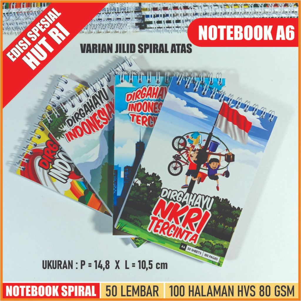 

NOTEBOOK A6/BUKU TULIS/Souvenir/Hadiah Lomba HUT RI/Jilid Atas