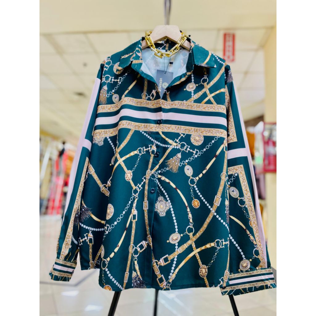 KEMEJA WANITA CANTIK HIJAU BOTOL SILK