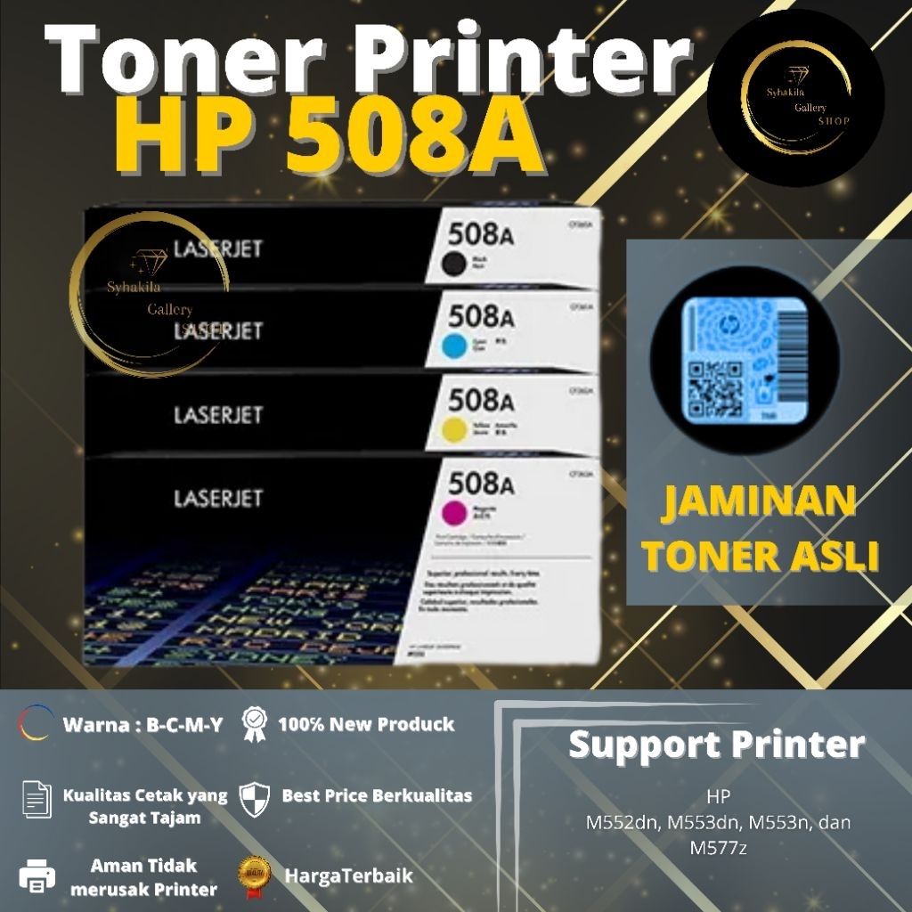 HP 508A Toner Hitam Original Cartridge untuk Printer HP Color LaserJet Enterprise M552dn M553dn M553