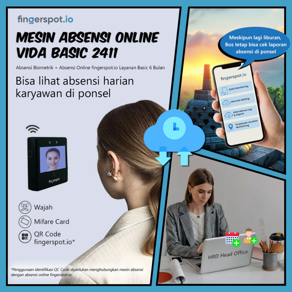 Fingerspot Vida 2411 | Mesin Absensi Online 6 Bulan |Wajah dan Kartu Mifare |WiFi LAN