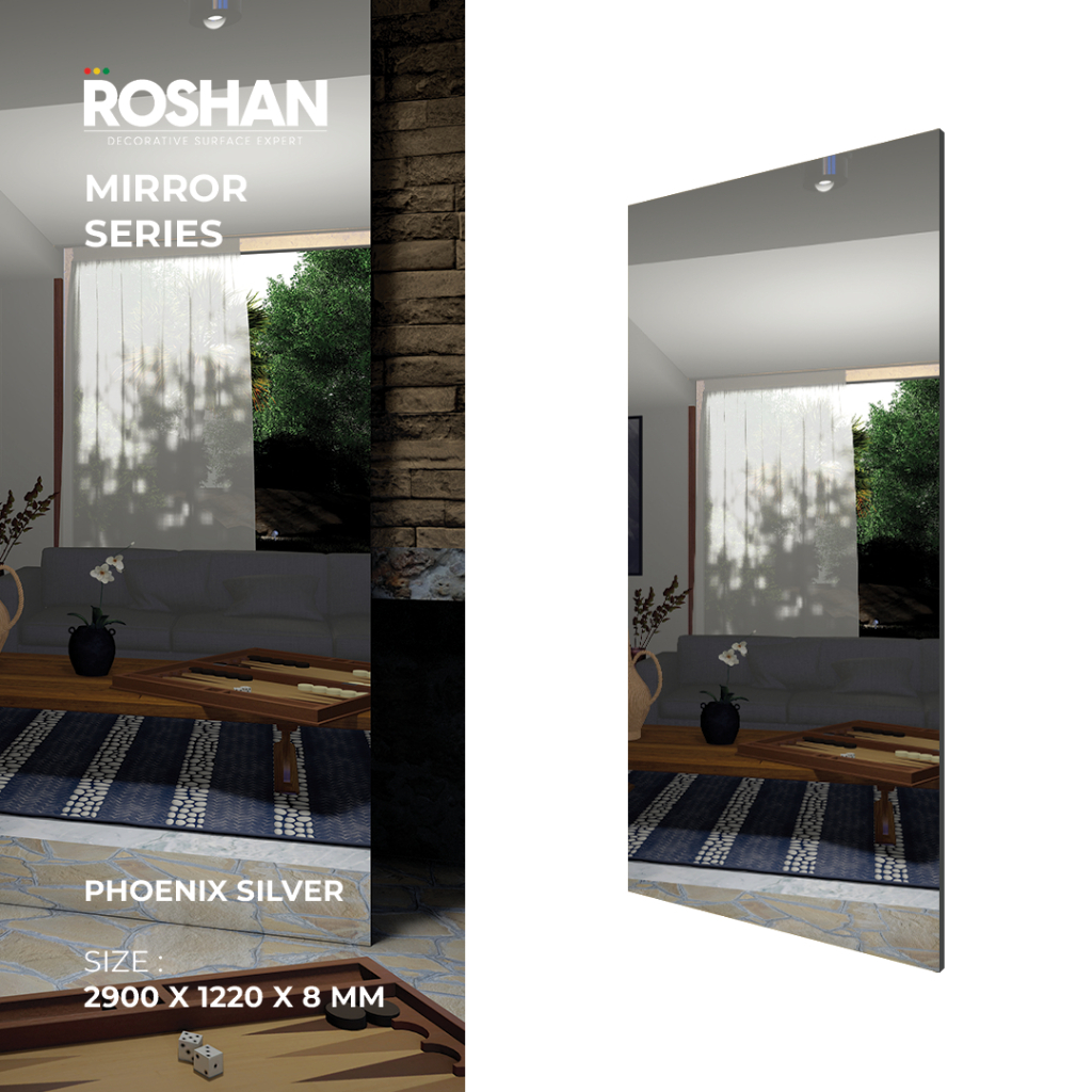 WALL BOARD WPC BAMBOO CHARCOAL ROSHAN  2.9M x 1.22M  MIRROR SERIES PHOENIX SILVER