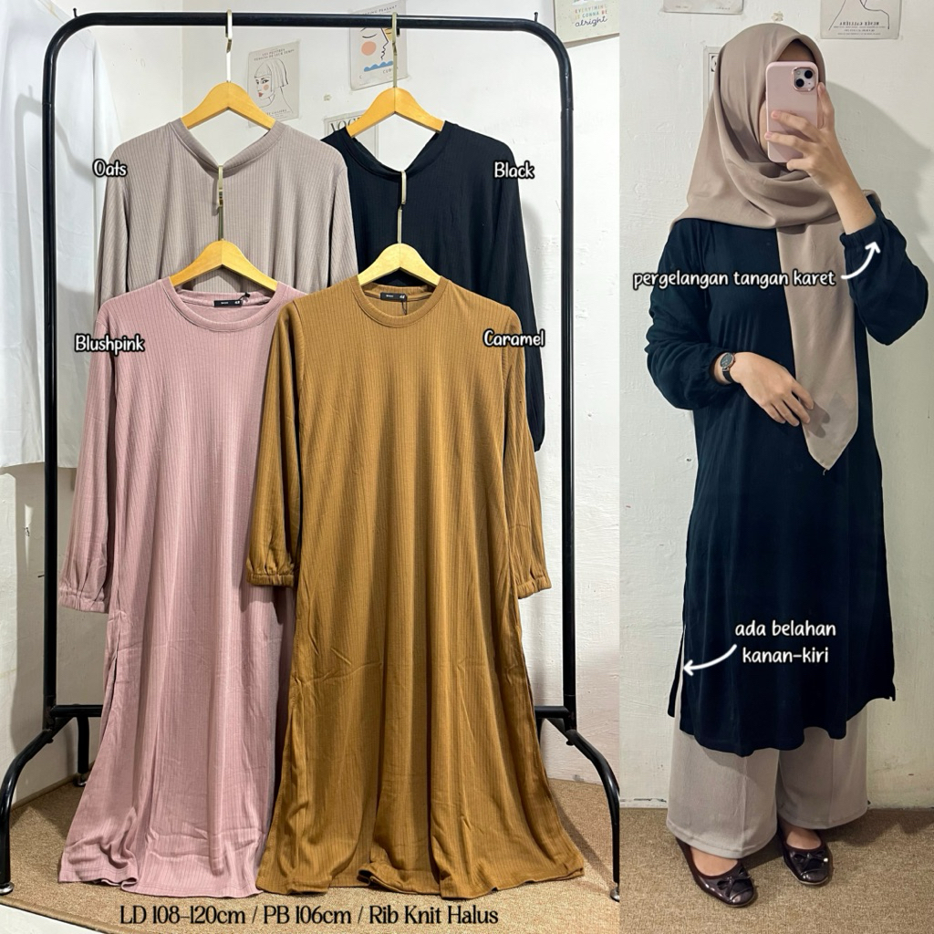 SILLY TUNIK RIB KNIT || TUNIK KAOS RIB || ATASAN TUNIK POLOS || MIDI DRESS