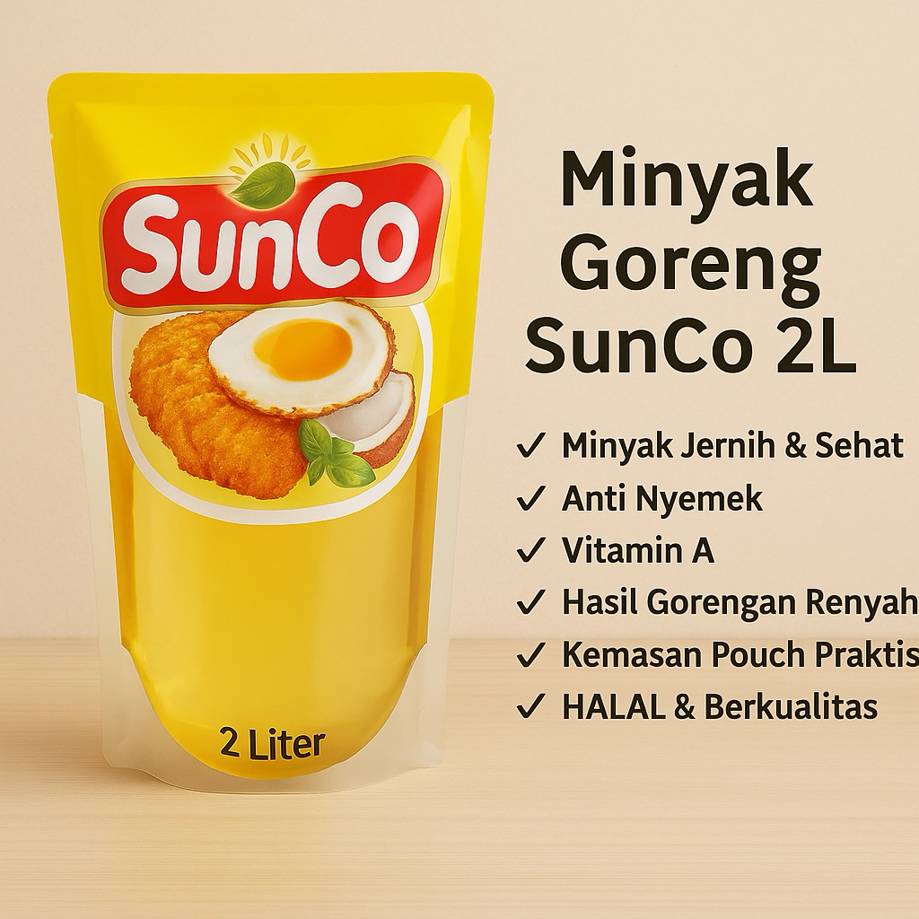 

Minyak Goreng SunCo 2L | Vitamin A | Minyak Jernih, Sehat, Anti Nyemek | Pouch Praktis