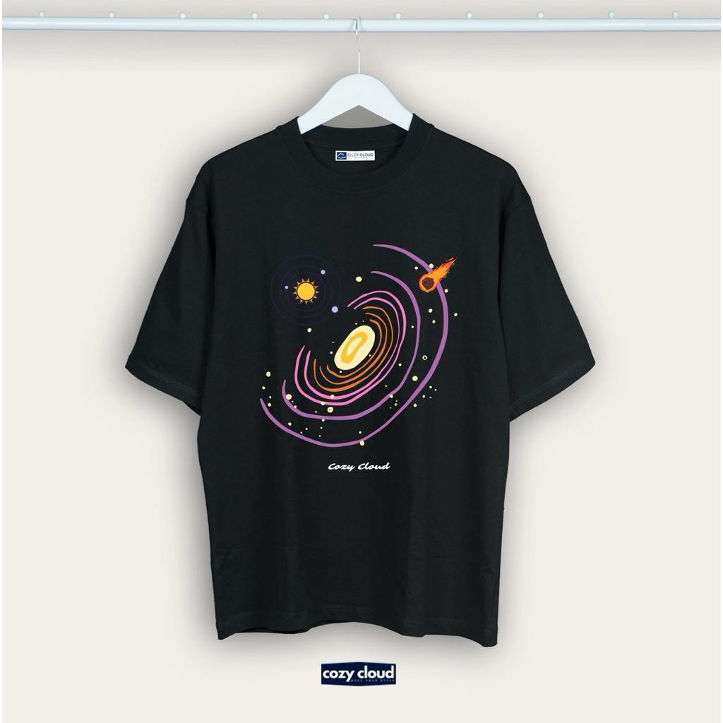 Cozycloud Oversized T-shirt Outer Space Black Pria Dan Wanita