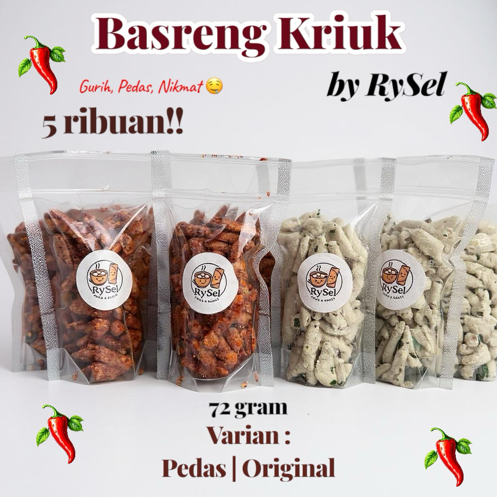 

Basreng Kriuk by RySel – Snack 5 Ribuan!! | Varian Pedas & Original – 72gr
