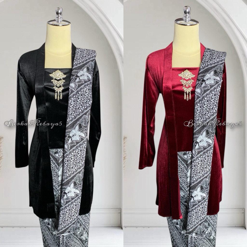 Setelan Kebaya Kutu Baru Tunik Panjang / Kebaya + Selendang + Jarik Wiru Plisket