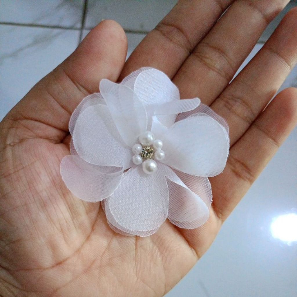Bunga solder organza uk 7cm/aplikasi bunga organza 3D