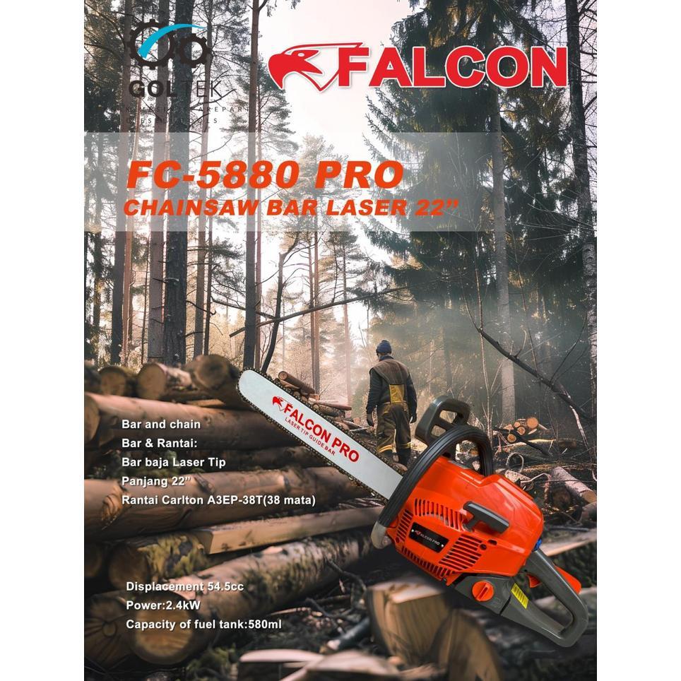 Senso/ Gergaji Kayu / Chainsaw FALCON PRO 5880,  Bar FALCON 22" Baja