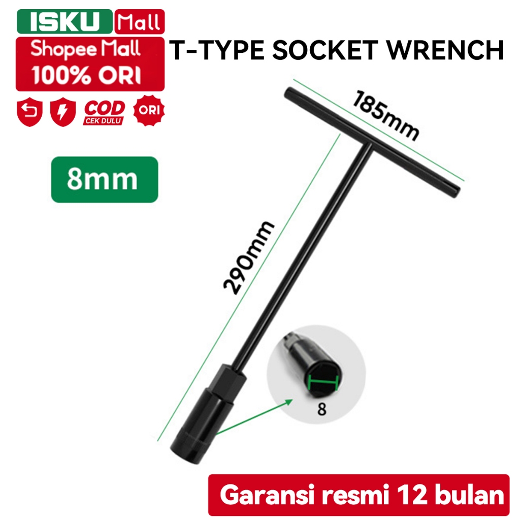 ISKU Kunci Sok T Set T8  8mm Lengkap Kunci T Set 4pcs Kunci Sock T
