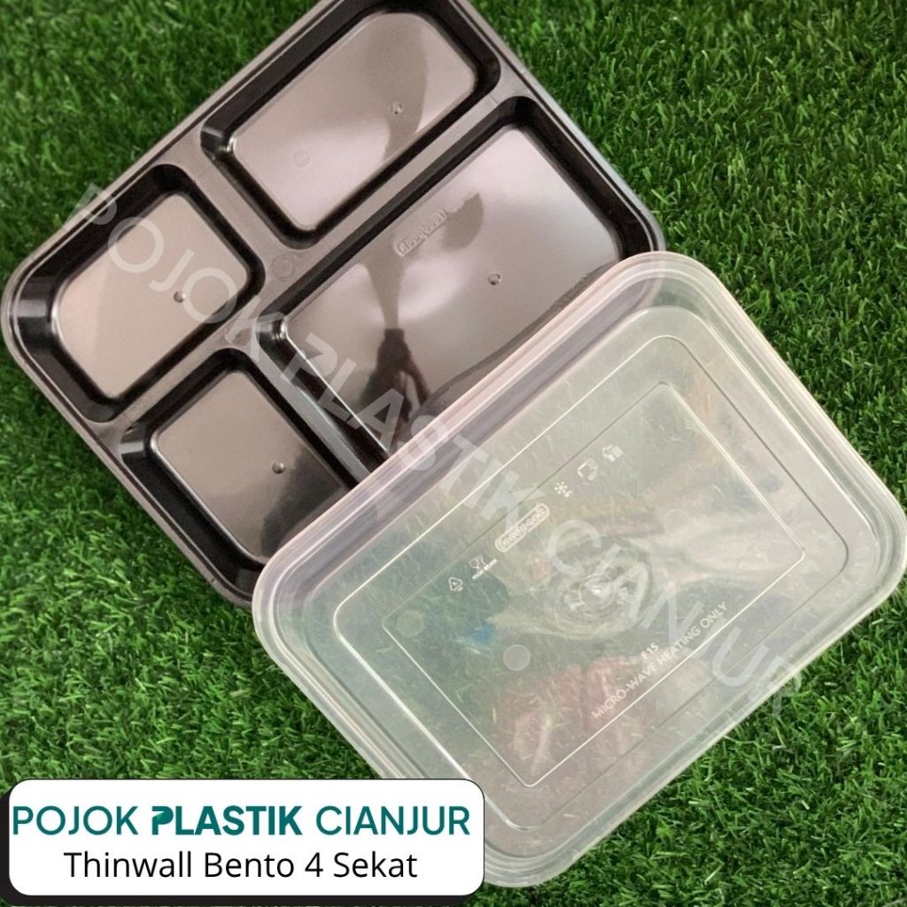 1Dus / 150set Thinwall Bento Sekat 4 FOODPACK Hitam / Thinwall Bento Sekat Kecil Packing Kardus