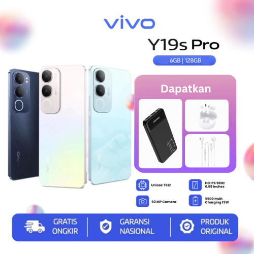 Vivo Y19s Pro  All RAM (6+128GB,4+128GB,4+64GB Extended/Tambahan RAM) - 50 MP AI Camera, 6.000 mAh +