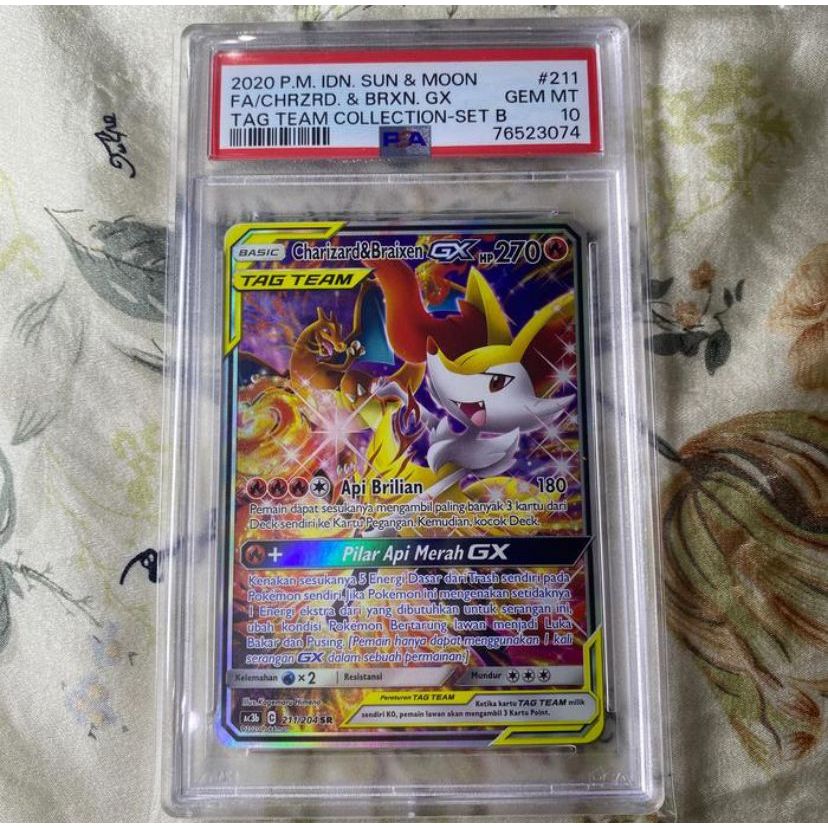 Kartu Pokemon ID Indonesia SM AC3b Charizard & Braixen GX SR AA PSA 10