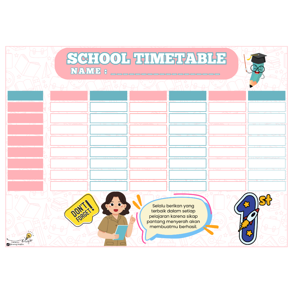 

Jadwal Mata Pelajaran Sekolah A4 l Weekly Planner l Jadwal Pelajaran Anak Cewek l Ibu Guru