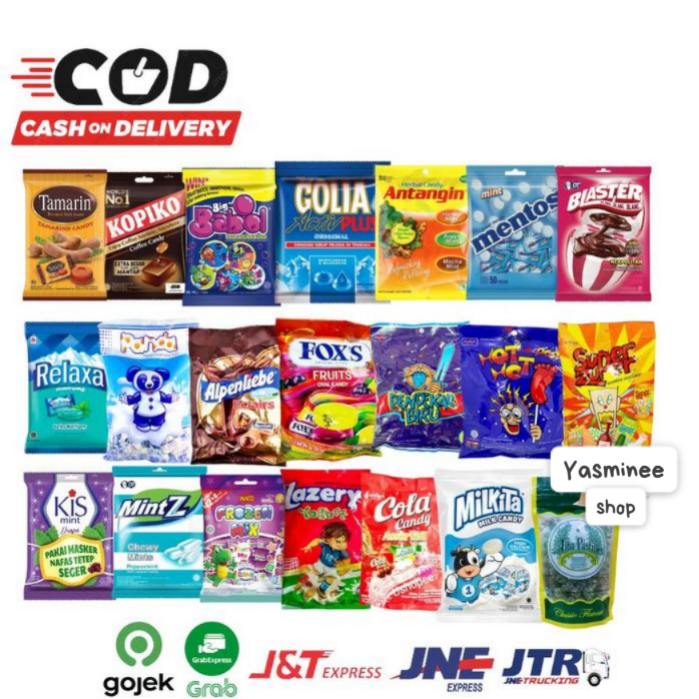 

Permen Aneka Jenis 1 Pack Mentos Fox Kiss Yupi Tamarin Apenlieble Relaxa Hot Hot Pop Permen Kaki Gulas Antangin Relaxa Cuwi Super Zuper Kapal Api Espresso - Permen Murah/Permen Zak/Permen Pack
