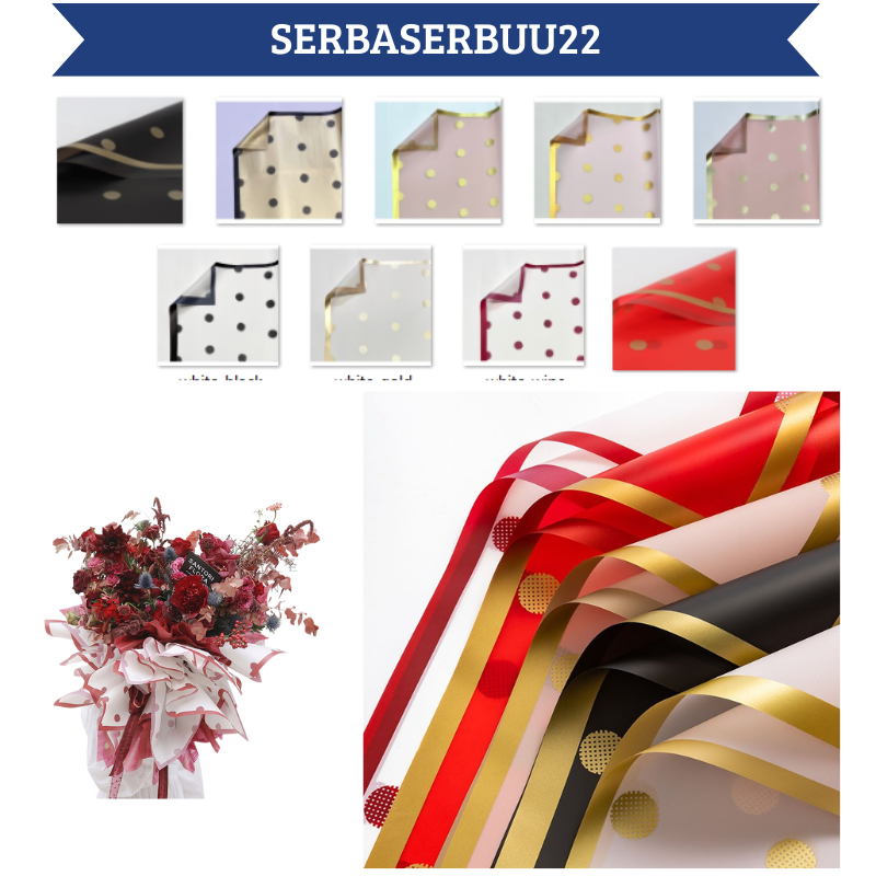 

Isi 20 LEMBAR Kertas Buket Bunga Motif Polkadot List Gold Flower Wrapping Paper Polkadot Cellophane KB099 SS22