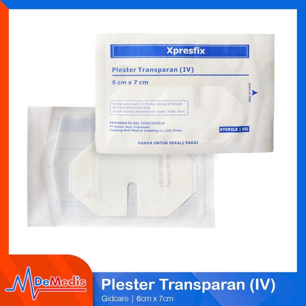 XPRESFIX Plester Infus IV Transparan Anti Air Dewasa 6x7cm Anak 4.4x4.4cm
