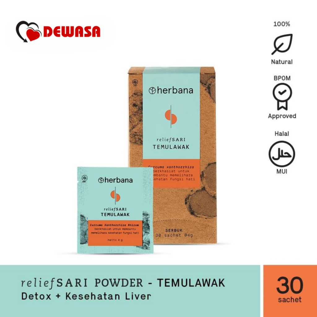 

Herbana Relief Sari Powder Temulawak Kesehatan Liver dan Kolesterol - Isi 30 Sachet @4g