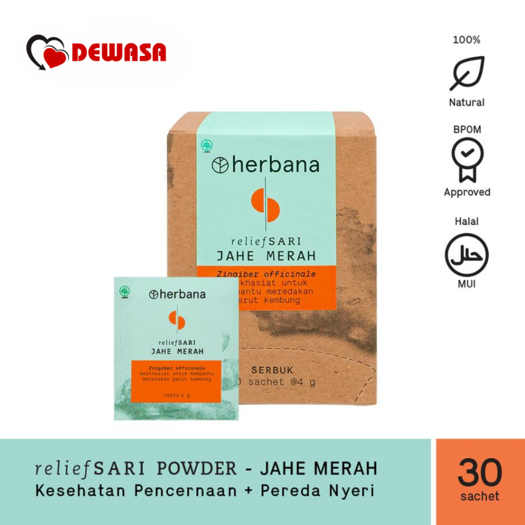 

Herbana Relief Sari Powder Jahe Merah Meredakan Perut Kembung - 30 Sachet