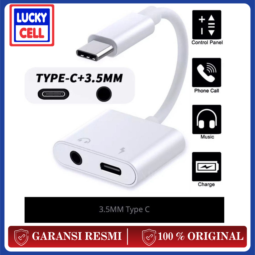 JH-031 JACK / SAMBUNGAN AUDIO TYPE C WITH CHARGING / Splitter Handsfree dual jack 3.5mm 2in1 Convert