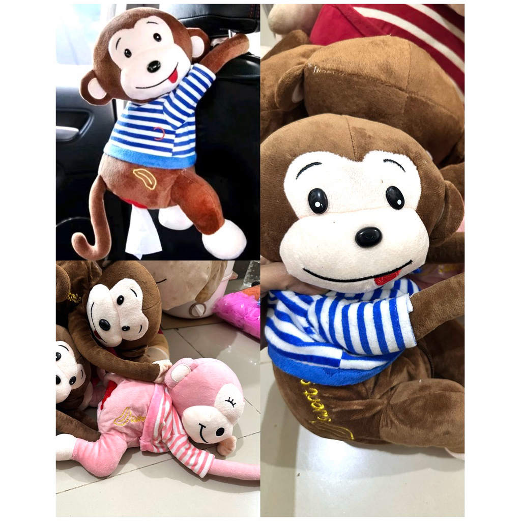 tempat tisu gantung Kotak Tissue Bentuk Boneka Kartun Monyet untuk Mobil