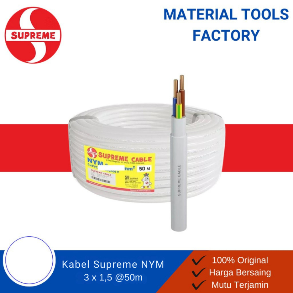 Kabel Supreme NYM 3x1,5 50 meter - Kabel Supreme 3 x 1.5 NYM Putih - Kabel NYM Supreme Cable 50M