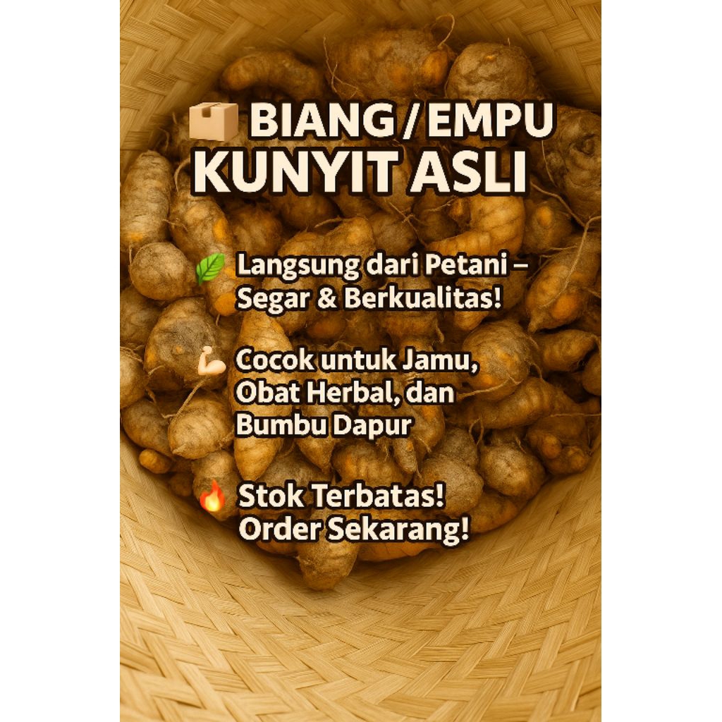 

Biang/Empu Kunyit Segar 1kg Asli | Cocok untuk Bibit, Bahan Jamu & Kunyit Asam