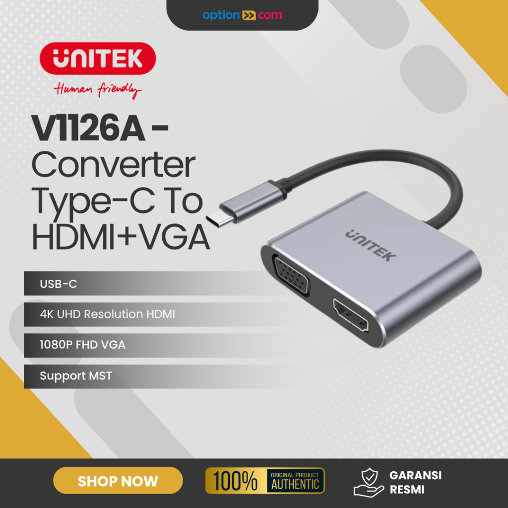 Converter Adapter Type C to HDMI VGA Adapter Dual Monitor Ultra HD 4K 60Hz Unitek V1126A Original