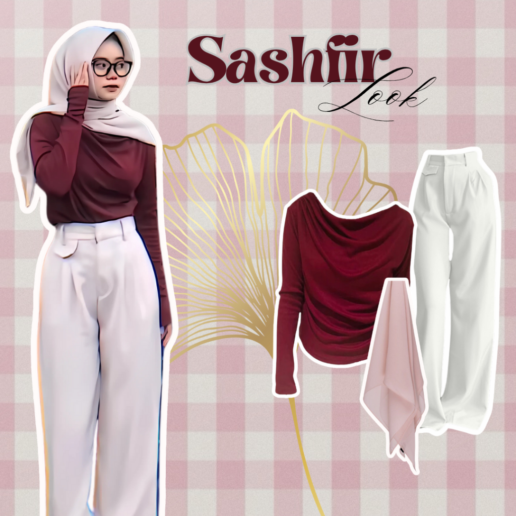 One Set Simple Wanita Hijab | Celana Kulot Oro Pants + Atasan Blouse April + Hijab Bella Square KJ10