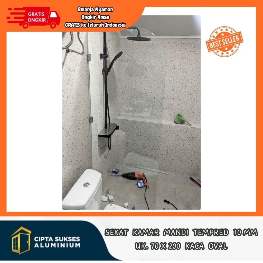 SEKAT KAMAR MANDI aluminium kaca tempred oval 10mm csa bergaransi sekat shower oval kaca temperd kam