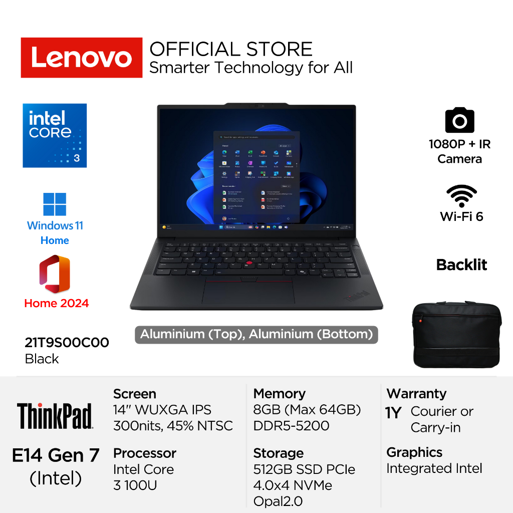 Lenovo ThinkPad E14 Gen 7 0C00 Intel Core 3 100U Win11 8GB 512GB Opal2.0 14" WUXGA IPS 60Hz 45% NTSC
