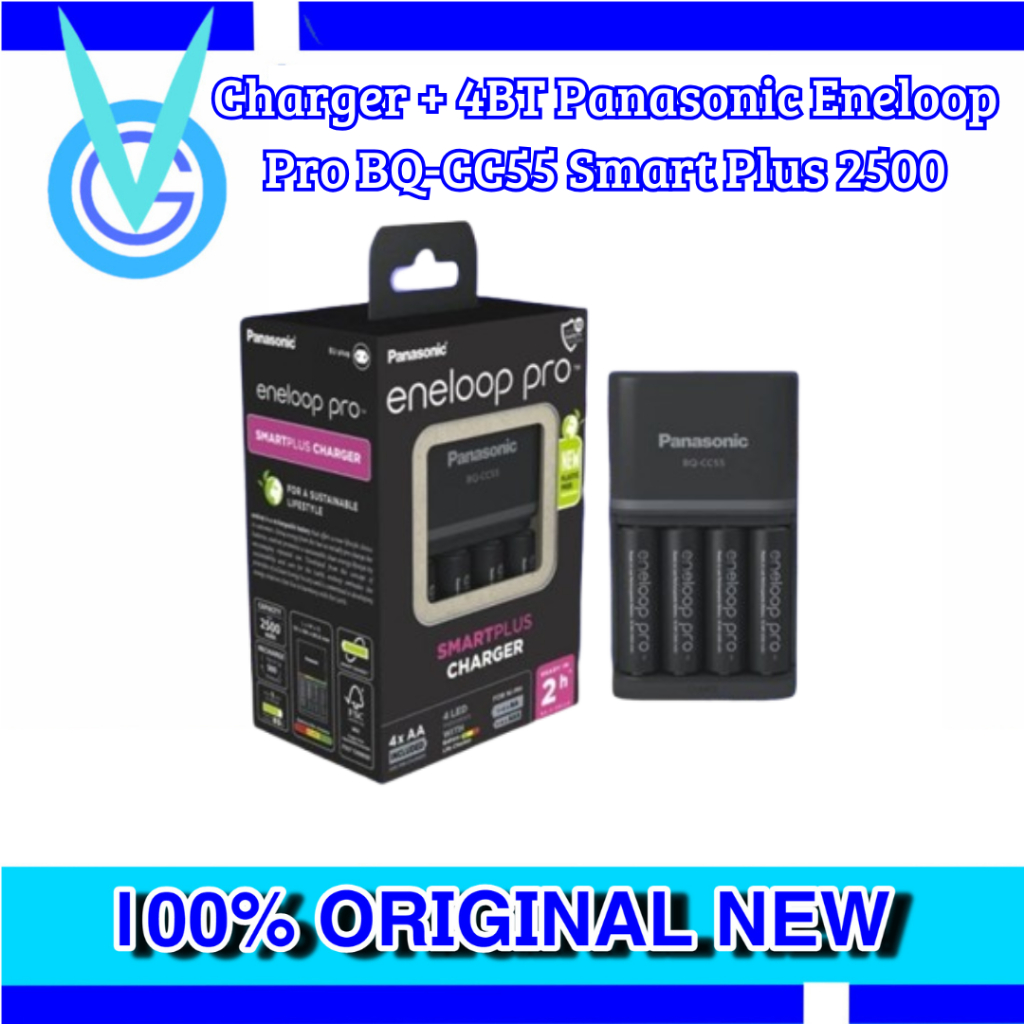 Charger + 4BT Panasonic Eneloop Pro BQ-CC55 Smart Plus 2500