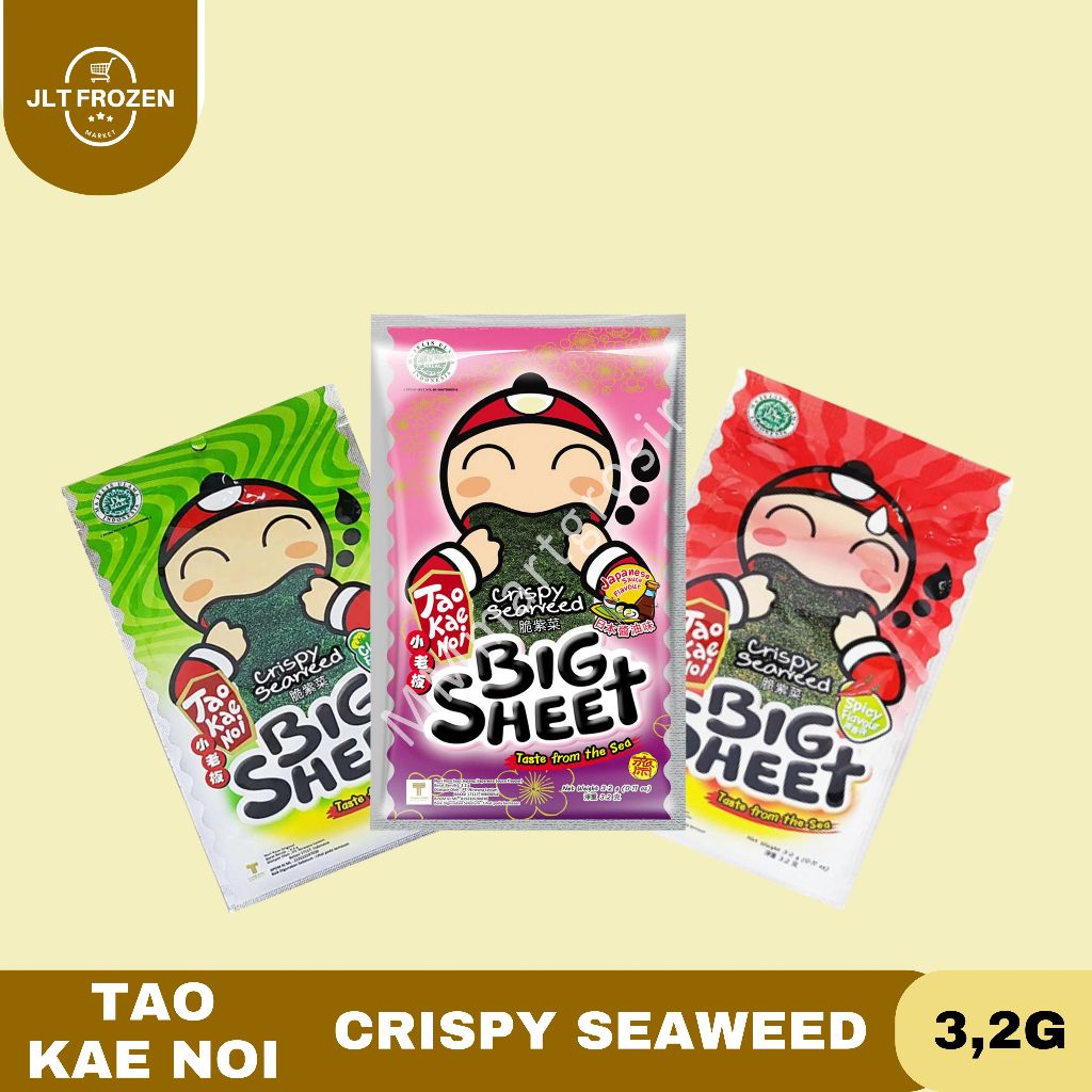 

Tao Kae Noi Crispy Seaweed Big Sheet Classic Flavour / Japanese / Spicy Flavour Cemilan Rumput Laur Kering 3,2G