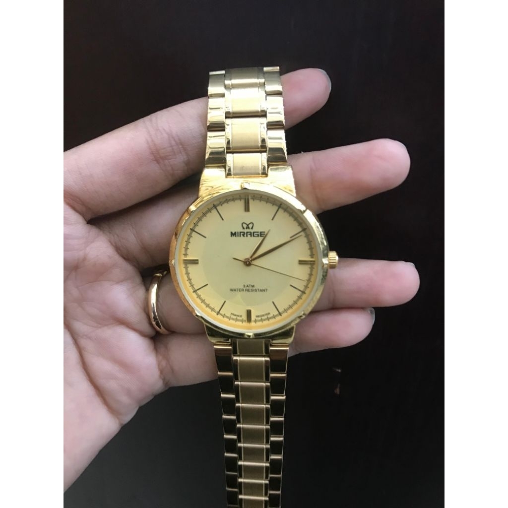 JAM TANGAN MIRAGE COWOK RANTAI GOLD STAINLESS