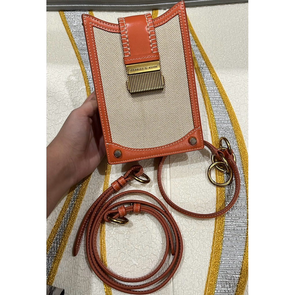 Charles & Keith Phone Bag - Orange (100% Original Store)